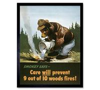 War WWII USA Smokey Bear Prevent Forest Fires Advert Art Print Framed Poster Wall Decor 12x16 inch