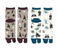 Waraku Fuuka Japanese Tabi (Set of 2 Pairs) Split Toe Socks Colorful, Samurai, Ninja -Warriors Design-, 5-7