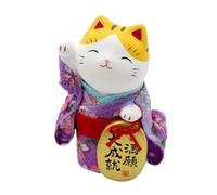 Waraku Fuuka Japanese Traditional Ceramic Figure Figurine Decoration Doll Statue Maneki Neko Chirimen Kimono Cat (S, Mangan)