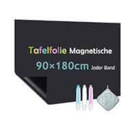 Warasee Blackboard Magnetic Self-Adhesive Film 90 x 180 cm Black Wipe Clean Chalk Board for Smooth Surfaces in School Office Home With Chalk Markers and Cloth