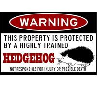 ~Warbibg - Protected by Hedgehog - Fun Vintage Style Tin Sign, Reproduction Retro, Pub Bar Kitchen Garden Bathroom, Home, Plaque, Funny Decorative Wall Art, 3 Sizes (A5)