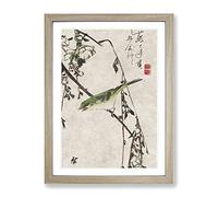 Warbler On Plum Tree Branch By Utagawa Hiroshige Asian Japanese Framed Wall Art Print, Ready to Hang Picture for Living Room Bedroom Home Office Décor, Oak A3 (34 x 46 cm)