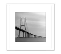 Warby Vasco De Gama Bridge Lisbon Portugal Photo 8X8 Inch Square Wooden Framed Wall Art Print Picture with Mount Artery8 White One Size