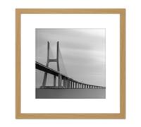 Warby Vasco De Gama Bridge Lisbon Portugal Photo 8X8 Inch Square Wooden Framed Wall Art Print Picture with Mount Artery8 Light Oak One Size