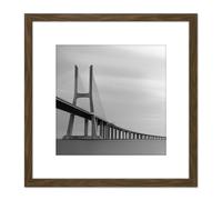 Warby Vasco De Gama Bridge Lisbon Portugal Photo 8X8 Inch Square Wooden Framed Wall Art Print Picture with Mount Artery8 Brown One Size