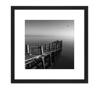 Warby Wooden Jetty End Southend on Sea Pier Photo 8X8 Inch Square Wooden Framed Wall Art Print Picture with Mount Artery8 Black One Size