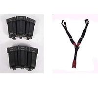 WARCRAFT EXPORTS German WWII K98 98K Triple Ammo Leather Pouch Set Black (Repro) with ww1 | ww2 German Black Leather Y Straps Suspender - WWII WWI German gear | ww1 ww2 german uniform (COMBO)