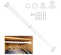 Wardlock 68cm-120cm White Extendable Stainless Steel Wardrobe Rail, Adjustable Clothes Rail Pole With End Sockets.