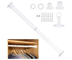 Wardlock 93cm-170cm White Extendable Stainless Steel Wardrobe Rail, Adjustable Clothes Rail Pole With End Sockets.