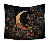WARDOS Dark Cottagecore Crescent Moon Floral Tapestry, Mystical Celestial Gothic Botanical Tapestry Wall Hanging, Whimsigoth Witchy Flower Wall Blanket Decor for Bedroom Living Room, 50x60 Inch