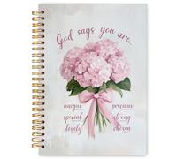 WARDOS God Says You Are Pink Hydrangea Floral Christian Spiral Notebook Journal 5.5x8.3, Positive Affirmation Journal for Women, Christian Gifts for Women, Prayer Notebook