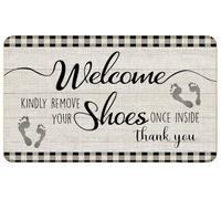 WARDOS Kindly Please Remove Your Shoes Door Mat, Funny Welcome Mats for Front Door Outdoor Indoor Entrance Porch, Farmhouse Rustic Shoes Off Doormat, 17x30 Inches
