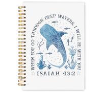 WARDOS Whale Shark Christian Spiral Notebook Journal 5.5x8.3, When You Go Through Deep Waters Isaiah 43:2 Bible Journal for Women Men, Prayer Journal for Woman Man, Ocean Beach Notebook