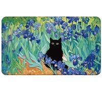 WARDOS William Morris Floral Black Cat Welcome Door Mat, Cat Bath Mats for Bathroom, Blue Floral Cats Decorative for Front Door Porch Outdoor Indoor Entrance, 17x30 Inches