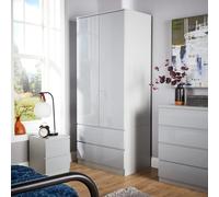 Wardrobe 2 Door 2 Drawer Storage Cabinet Modern Home Bedroom Unit Home Source Grey One Size