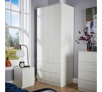 Wardrobe 2 Door 2 Drawer Storage Cabinet Modern Home Bedroom Unit Home Source White One Size