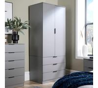 Wardrobe 2 Door 3 Drawer Bedroom Clothing Storage Inner Shelf Home Source Grey One Size