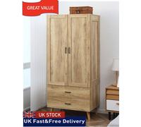 HOMCOM 2 Door Wardrobe with 2 Drawers and Hanging Rail for Bedroom | TJ Hughes