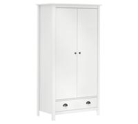 Wardrobe 2-Door Solid Pine Wood White 89x50x170 cm with Drawers & Rail