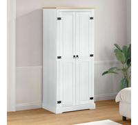 Wardrobe 2-Door White Solid Pine Wood Matte 76x50x170cm Rustic Storage withShelf