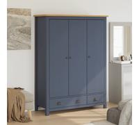 Wardrobe 3-Door Grey Solid Pine 127x50x170cm 2 Drawers 5 Shelves Hanging Sturdy
