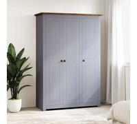Wardrobe 3-Door Grey Solid Pine Wood 118x50x171.5cm Bedroom XL Hanging & Shelves