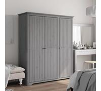 Wardrobe 3-Door Grey Solid Pinewood 146x53.5x173cm French Style Metal Handles XL