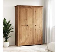 Wardrobe 3-Door Solid Pine Natural Wood 118x50x171.5cm Spacious Storage Bedroom