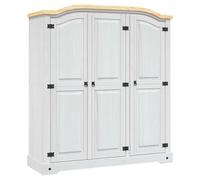 Wardrobe 3-Door White Solid Pinewood 151x52x170cm Domed Top Mexican Style Rustic