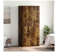 Wardrobe 80x52x180cm Smoked Oak Engineered Wood 2-Door Hanging Rail with Shelves