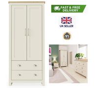 2 Door 2 Drawer Wardrobe Cream with Oak Top Bedroom Clothes Storage Furniture