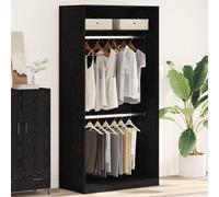 Wardrobe Bedroom Wood Material Black Oak Look 100 x 50 x 200 cm with Storage Space, Shelf, Clothes Rail, Drawers for Hallway, Dressing Room, Children's Room
