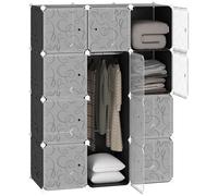Wardrobe Black 111x47x145cm Plastic with Steel Frame DIY Modular Closet Cubes XL
