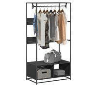 Wardrobe Black 90x50x180cm Engineered Wood Metal Frame Industrial Closet 2-Comp