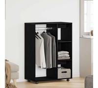 Wardrobe Black Oak 80x40x110cm Engineered Wood Mobile 3-Tier Shelf Closet Wheels