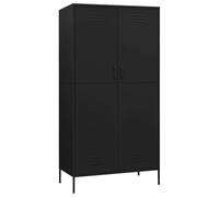 Wardrobe Black Steel with 4 Adjustable Shelves 90 x 50 x 180 cm Storage Space with Clothes Rail for Bedroom Hallway Children's Room Modern Organiser System Compact and Durable