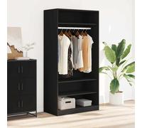 Wardrobe Black Wood Material 100 x 50 x 200 cm with Clothes Rail and 3 Compartments Modern Storage Space for Bedroom Hallway Children's Room Organiser System