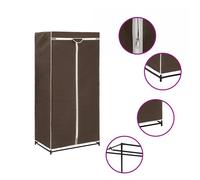 Wardrobe Brown 75x50x160cm Iron Frame Polyester Cover Zip Closet Compact Storage