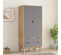 Wardrobe Brown Grey Solid Pine & Engineered Wood 76.5x53x172cm Scandi 2-Drawer