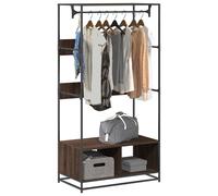 Wardrobe Brown Oak 90x50x180cm Engineered Wood & Black Metal Storage Closet Unit