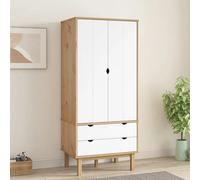 Wardrobe Brown/White Solid Pine 76.5x53x172 cm Scandinavian 2 Drawers with Doors