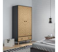 HOMCOM Modern Wardrobe Cabinet with Shelf, Hanging Rod and 2 Drawers 90x50x190cm
