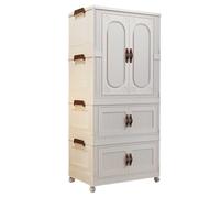 Wardrobe Closet Storage Organizer, Plastic Storage Box with Wheels and Magnetic Door Clothes Storage Bins Cupboard for Living Room Bedroom, Beige