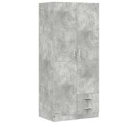Wardrobe Concrete Grey Made of Wood 80 x 52 x 180 cm with 2 Drawers, Hanging Bar, Modern Storage Space for Bedroom, Hallway, Children's Room, Compact Storage and Organiser System