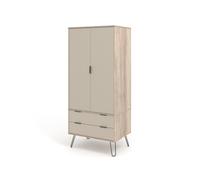 Wardrobe Double Door 2 Drawer Industrial with Hanging Rail Metal Hairpin Legs