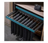 Wardrobe Drawer Trouser Rack With Buffer System,Pull-Out Closet Scarf Jeans Storage Sliding Rail,Adjustable Width (Color : Blue, Size : 85cm)
