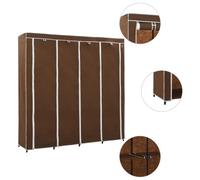 Wardrobe Fabric Closet Brown Iron Frame 175x45x170cm 4-Compartment Storage Poly