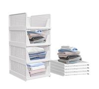 Wardrobe Folding Storage Organizer 4pcs, Stackable Wardrobe Storage Drawers, Folding Storage Boxes Baskets to Save Space for Wardrobe Cabinets Pantry Laundry Room Organizer