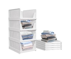 Wardrobe Folding Storage Organizer 4pcs, Stackable Wardrobe Storage Drawers, Folding Storage Boxes Baskets to Save Space for Wardrobe Cabinets Pantry Laundry Room Organizer