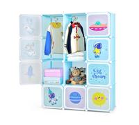 Wardrobe For Kids Cartoon Portable Closet w/12 Cubes & 2 Hanging Racks